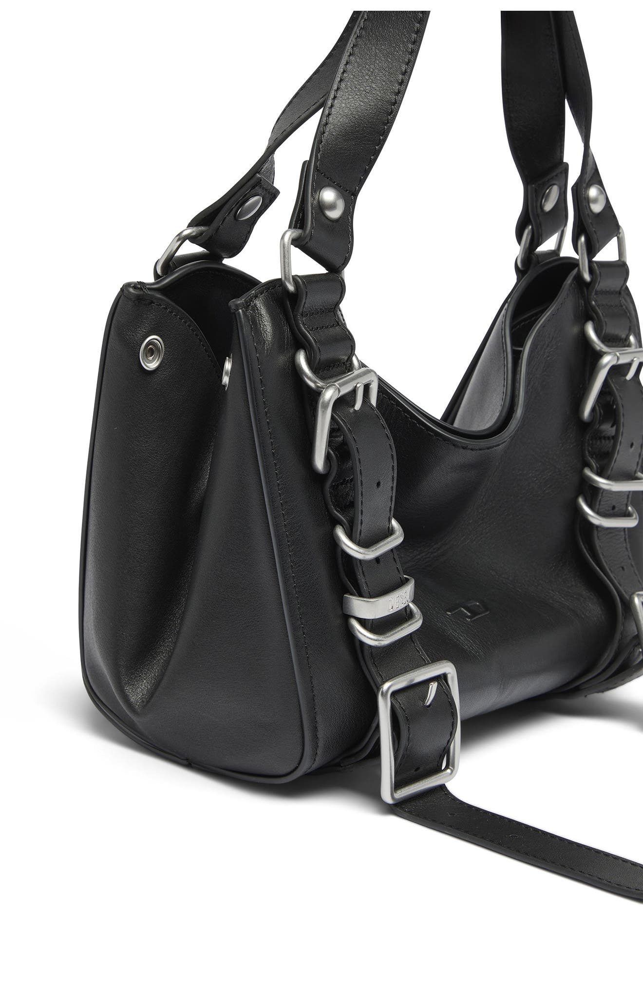 D-One Small Leather Top Handle Bag, Alternate, color, BLACK