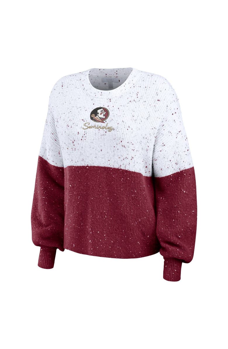 WEAR by Erin Andrews Women's WEAR by Erin Andrews White/Garnet Florida State Seminoles Colorblock Script Pullover Sweater, Alternate, color, 