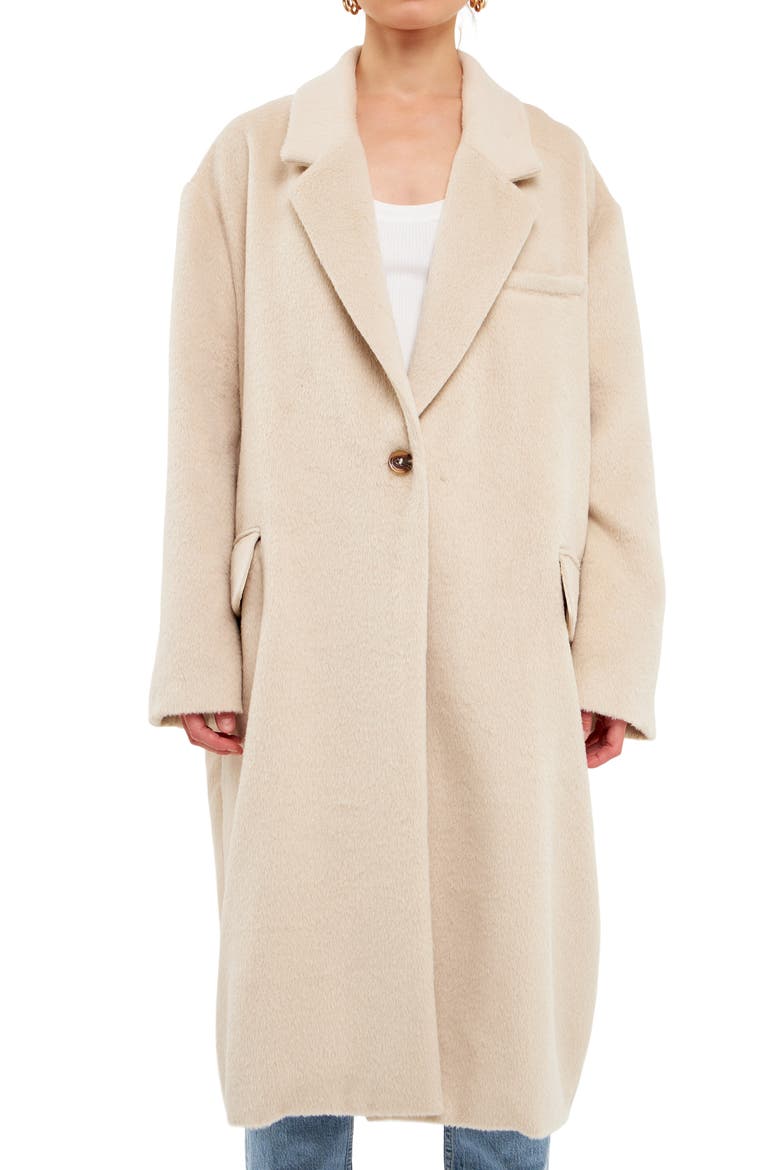 Oversize Brushed Coat, Alternate, color, BEIGE