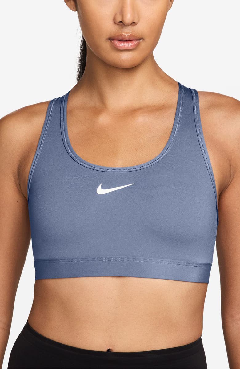 Nike Dri-FIT Swoosh Medium Support Padded Sports Bra, Main, color, 499 Wrldin/ White