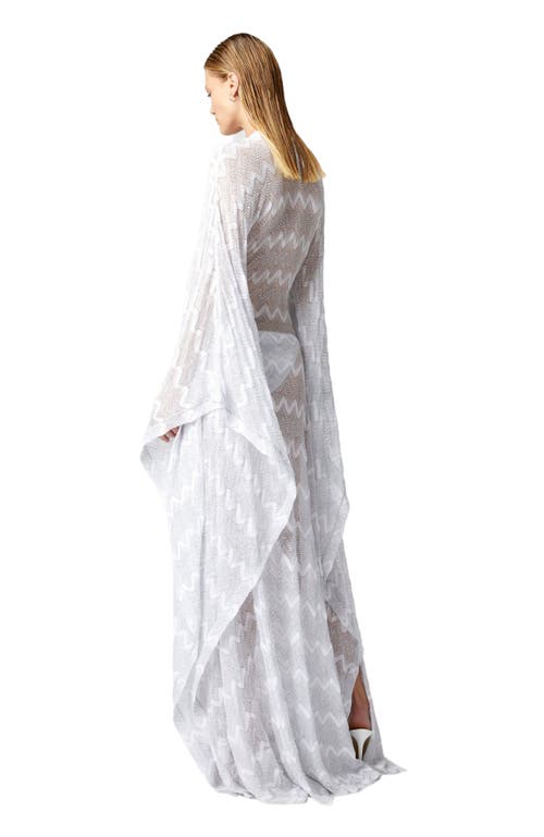 Missoni Long Cover-up Caftan In Zigzag Lamé Viscose In White