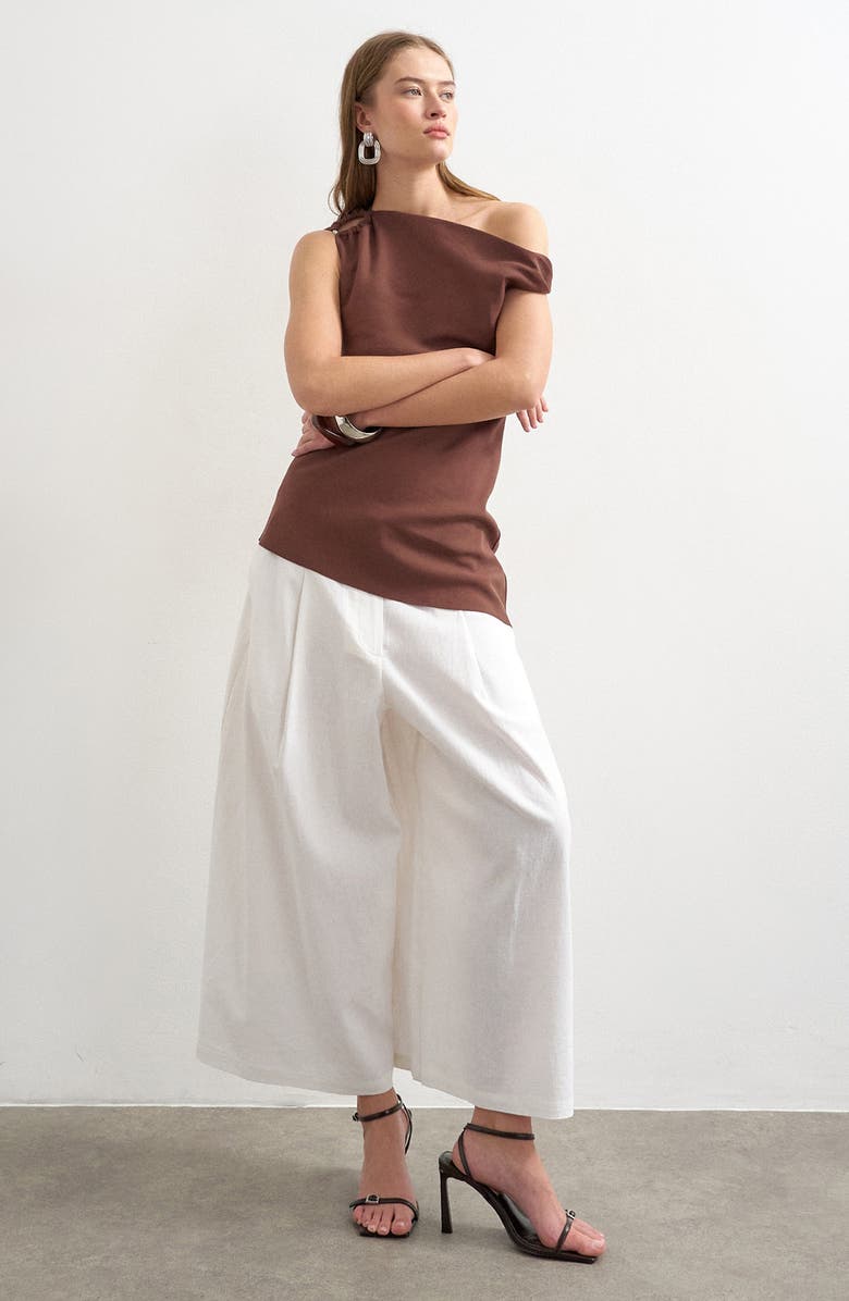 Topshop Linen Blend Culottes, Alternate, color, White