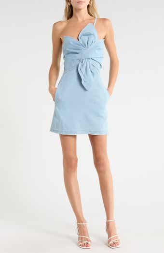 Brielle One-Shoulder Knotted Denim Minidress