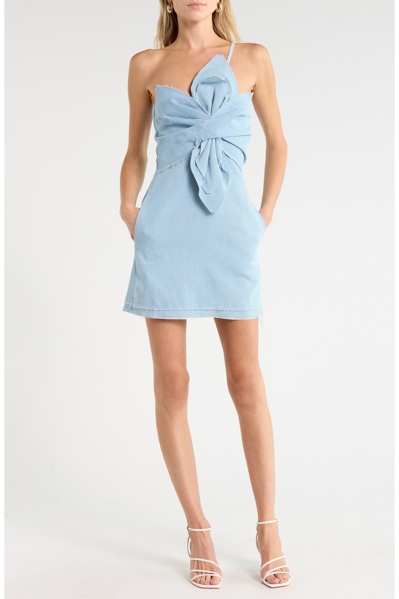 Brielle Code JBQ Brielle One-Shoulder Knotted Denim Minidress (Women) | Nordstromrack