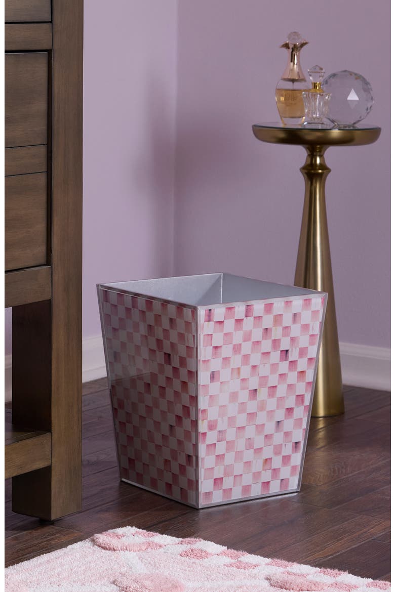 Rosy Check Glass Waste Bin, Alternate, color, ROSY