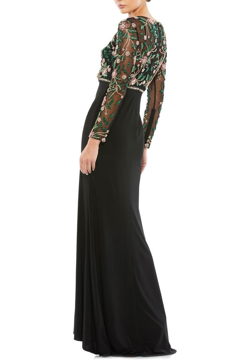 Beaded Illusion High Neck Trumpet Gown, Alternate, color, BLACK MULTI