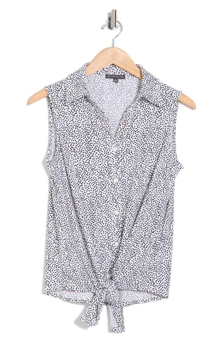 Adrianna Papell Tie Hem Button-Up Shirt, Alternate, color, Ivory/ Black Confetti