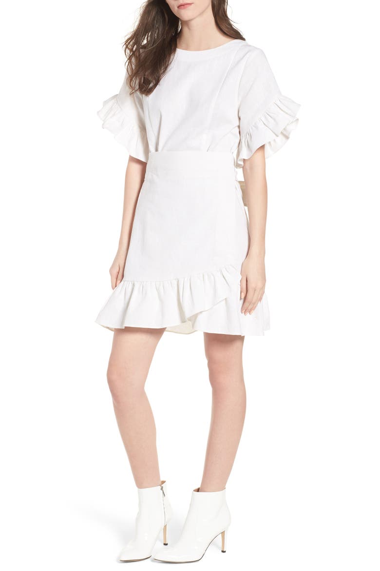Ruffle Faux Wrap Dress, Main, color, IVORY