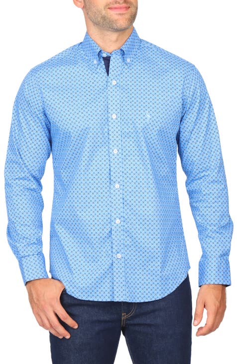 Geo Print Stretch Button-Down Shirt