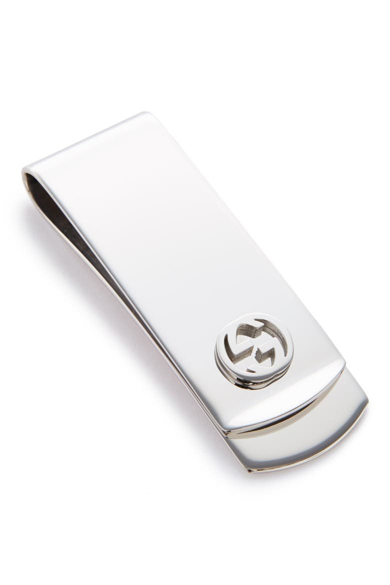'Interlocking G' Money Clip, Main, color, SILVER