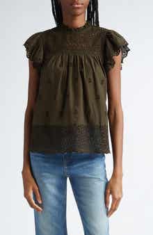 Ulla Johnson Kassi Eyelet Flutter Sleeve Cotton Top