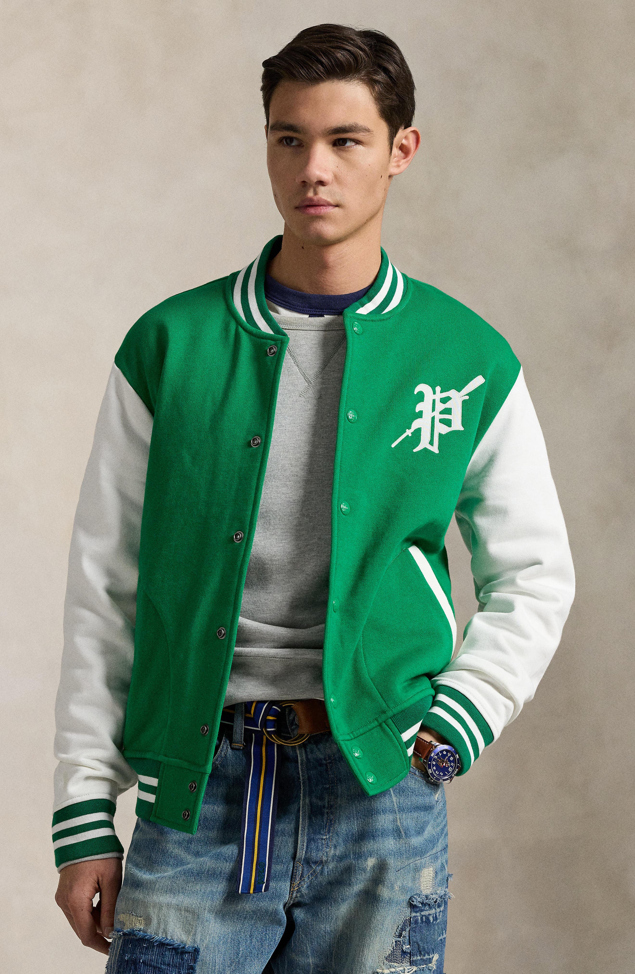 Graphic Fleece Baseball Jacket - image 2