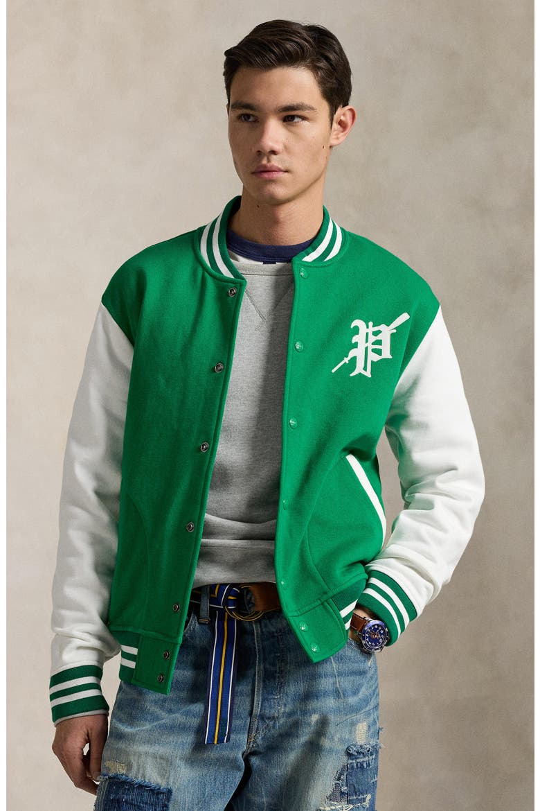 Graphic Fleece Baseball Jacket, Alternate, color, CRUISE GREEN/NEVIS