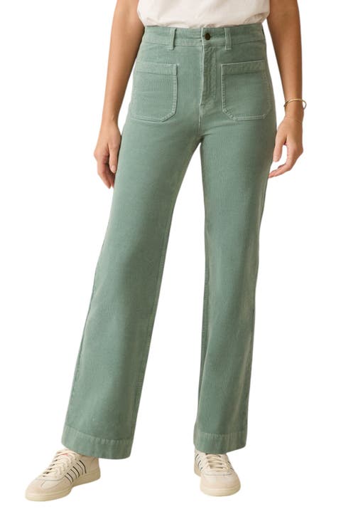 Patch Pocket Stretch Corduroy Flare Leg Pants