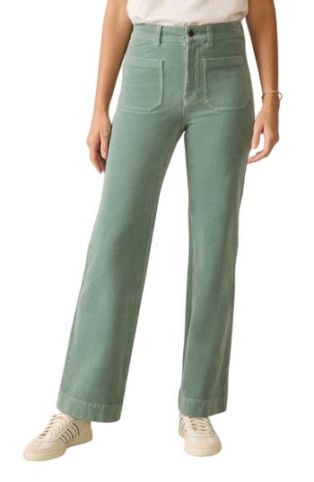 Faherty Patch Pocket Stretch Corduroy Flare Leg Pants In Green
