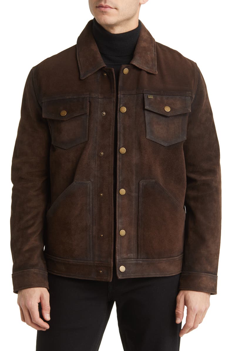 Frye Leather Trucker Jacket, Main, color,