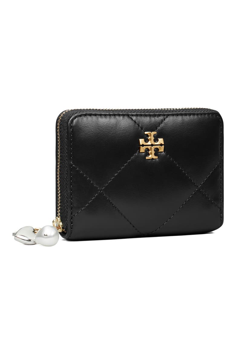 Small Kira Diamond Quilted Leather Zip Wallet, Alternate, color, BLACK