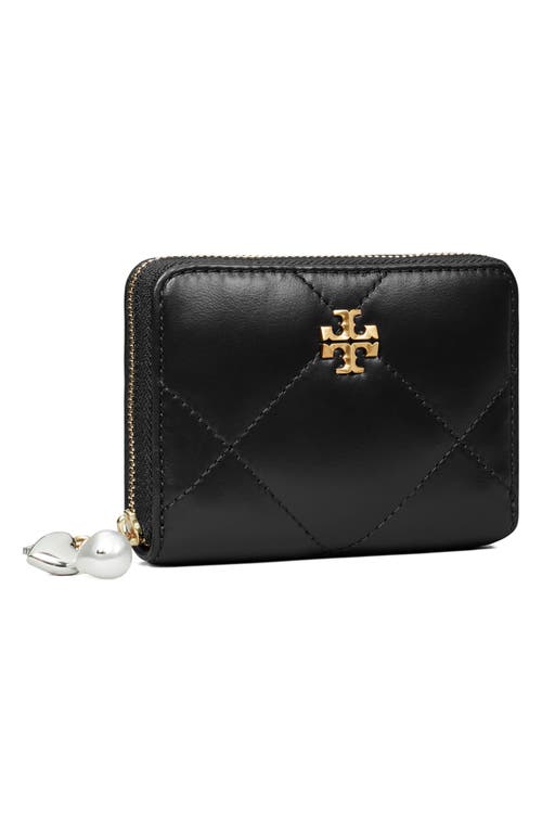 Tory Burch Small Kira Diamond Quilted Leather Zip Wallet In Black