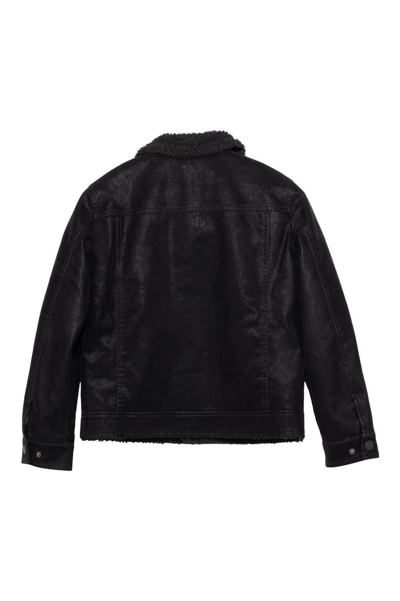 Kids' Fleece Lined Faux Leather Trucker Jacket, Alternate, color, BLACK