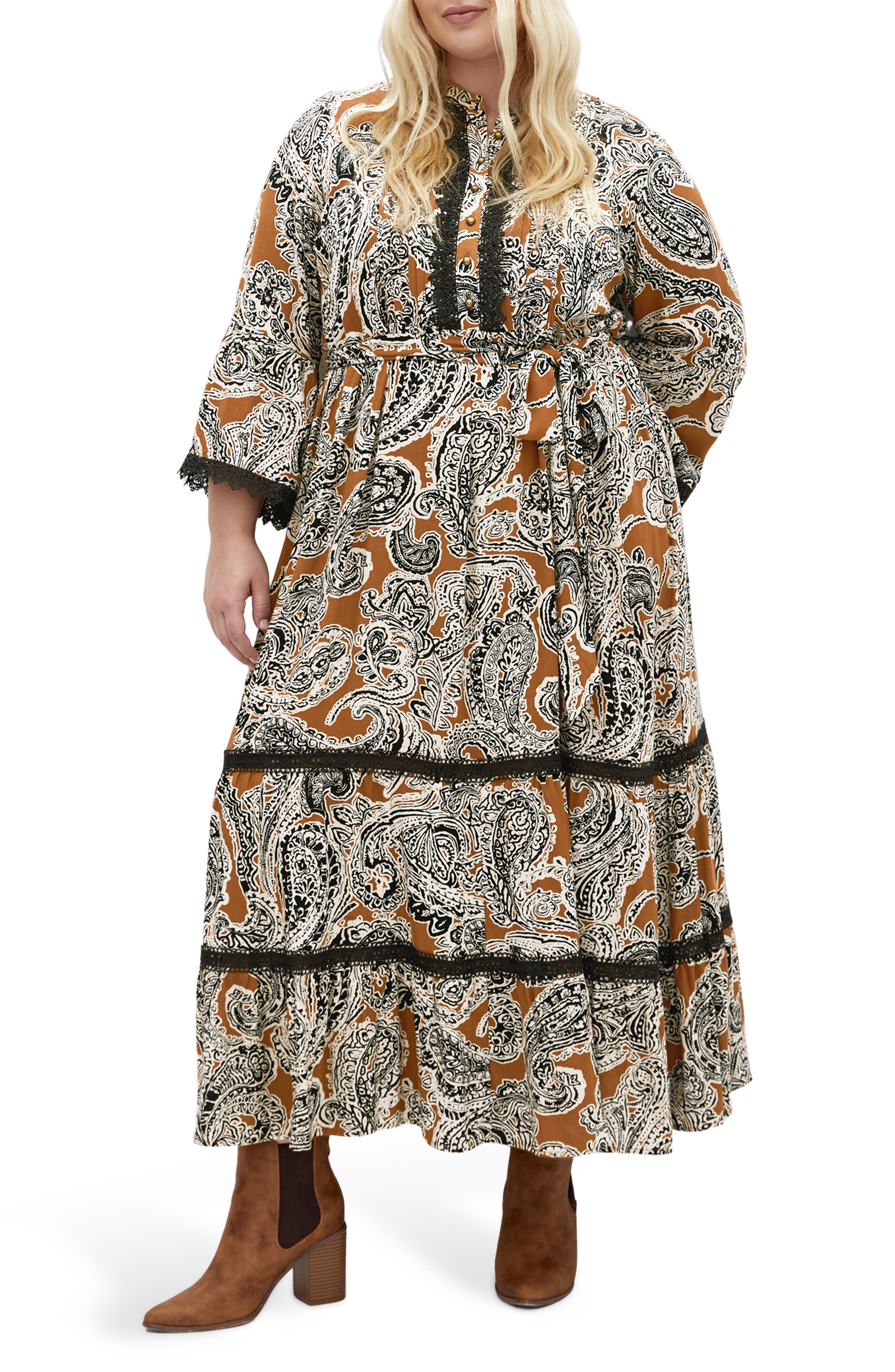 City Chic Camille Long Sleeve Print Maxi Dress