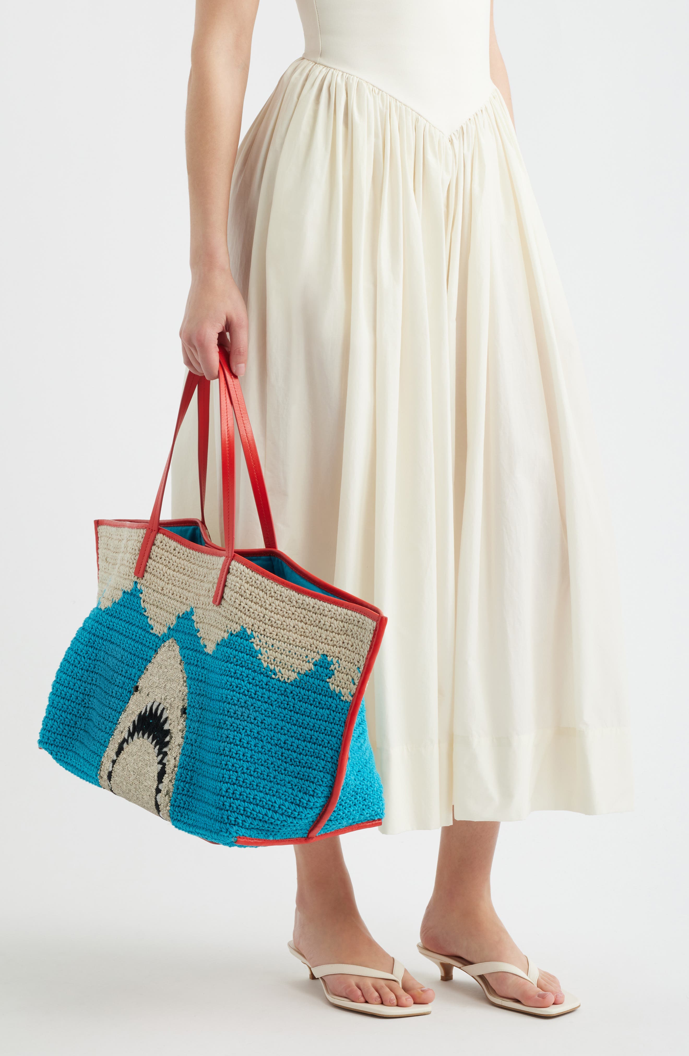 STAUD Large Christos Crochet Tote, Alternate, color, Great White