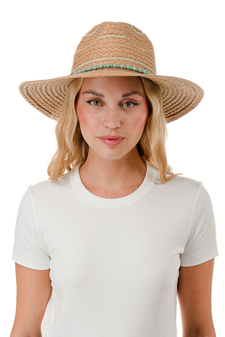 Straw Panama Hat, Alternate, color, NATURAL/ TURQUOISE