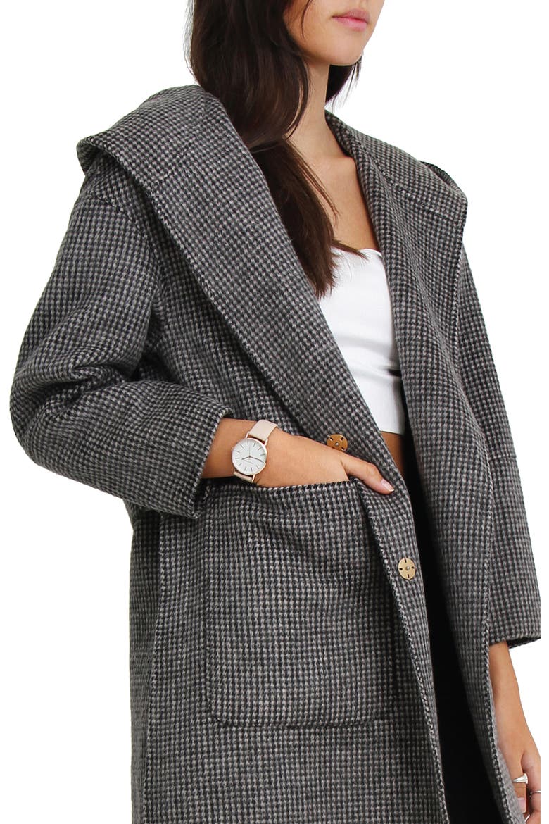 Walk This Way Houndstooth Print Wool Blend Coat, Alternate, color, BLACK/ WHITE