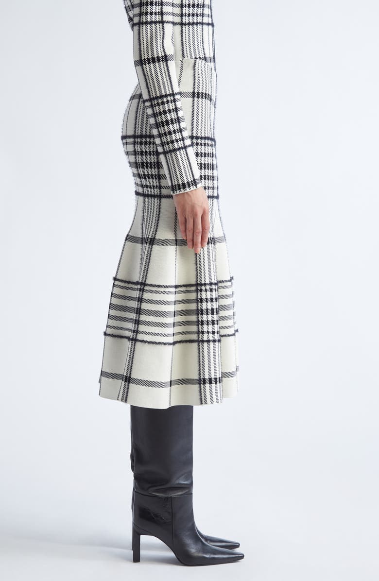 Brandon Maxwell The Rory Knit Flare Midi Skirt, Alternate, color, Ivory Plaid
