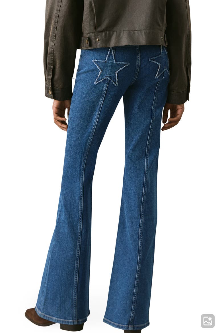 Star Pocket Mid Rise Flare Jeans, Alternate, color, DARK BLUE