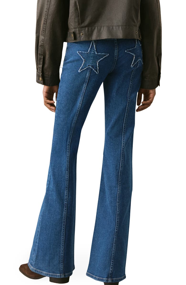 MANGO TEEN Star Pocket Mid Rise Flare Jeans, Alternate, color, Dark Blue