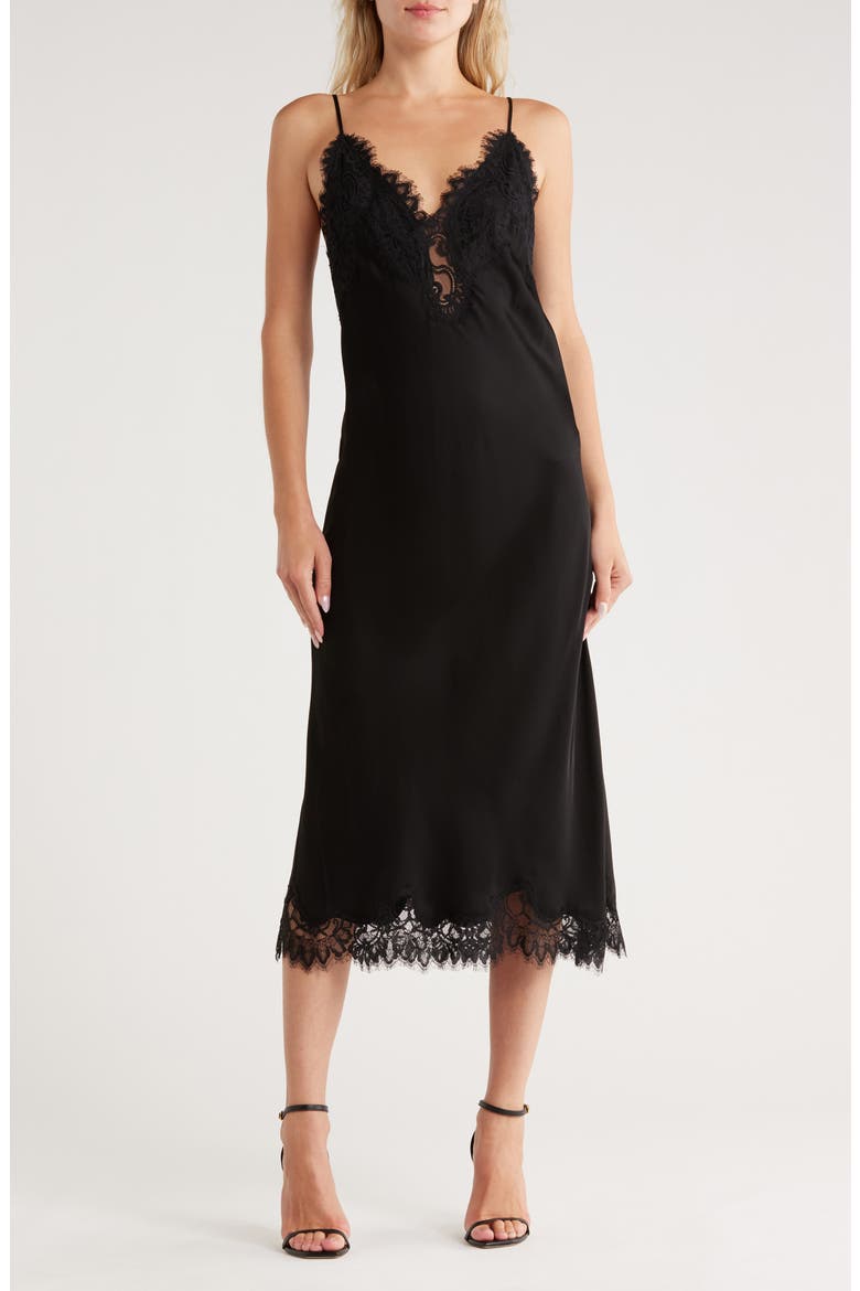 Lennon Lace Accent Satin Slipdress, Main, color, BLACK/ BLACK