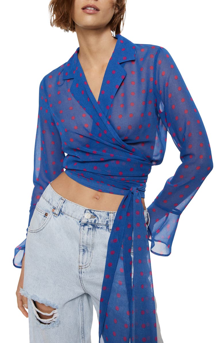 MANGO Polka Dot Sheer Blouse, Main, color, 