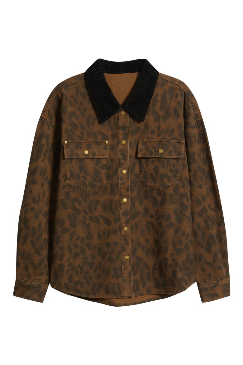 Leopard Print Cotton Denim Shacket, Alternate, color, BROWN LEOPARD