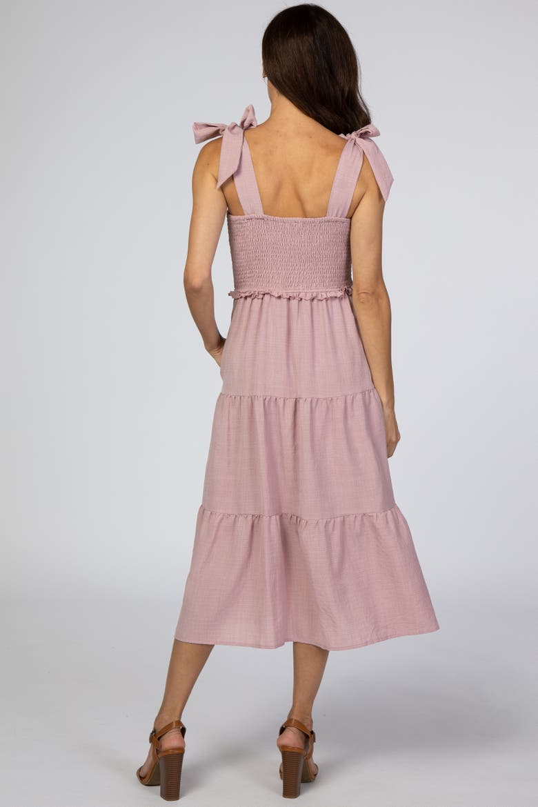 Bow Strap Tiered Midi Dress, Alternate, color, Mauve