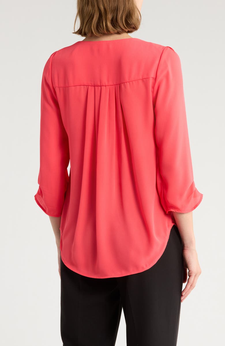 DR2 by Daniel Rainn Elka Patterned Split Neck Blouse, Alternate, color, Coral Red