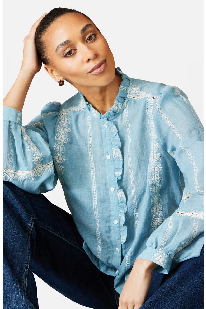 Cotton Embroidered Panel Shirt, Alternate, color, Blue