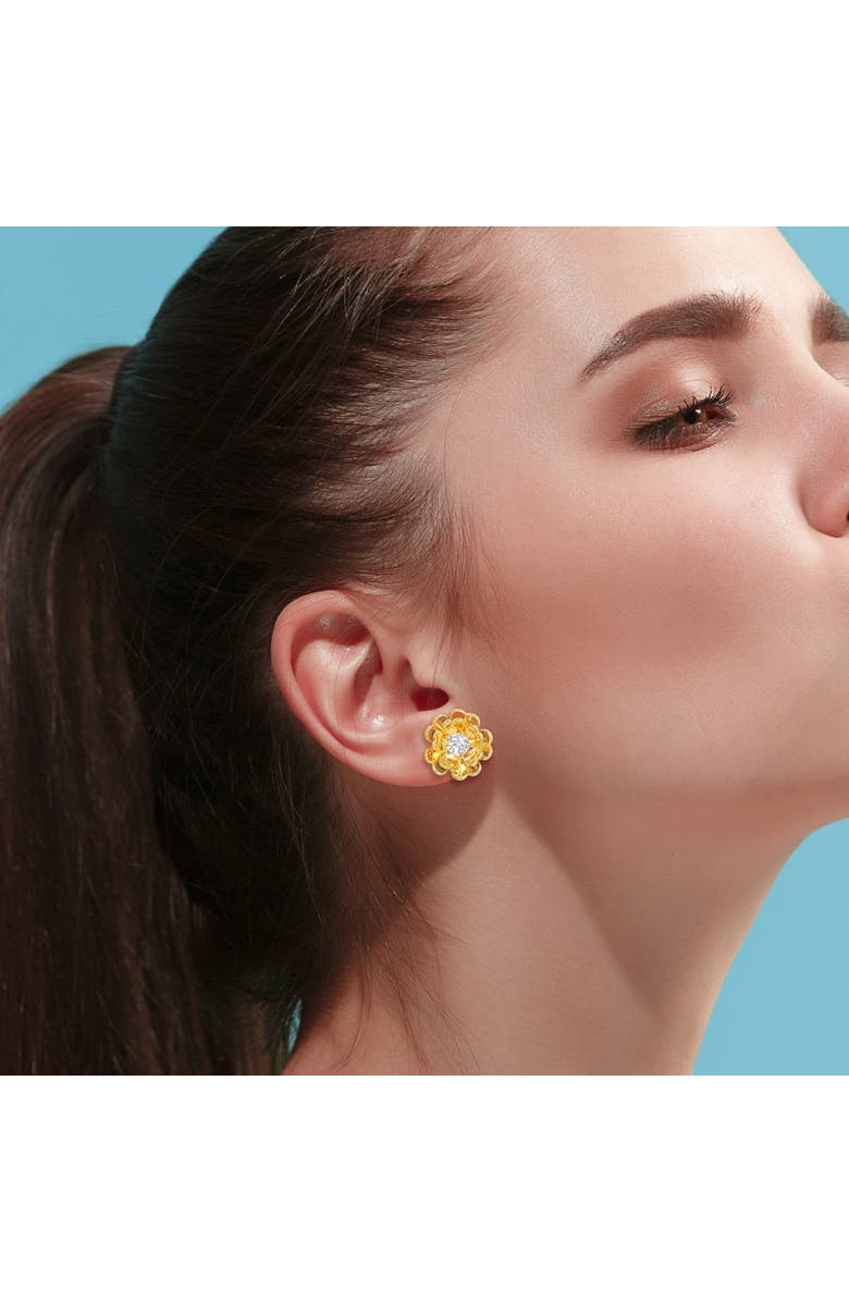 Julianna B. White Topaz Floral Stud Earrings Yellow Silver, Alternate, color, 