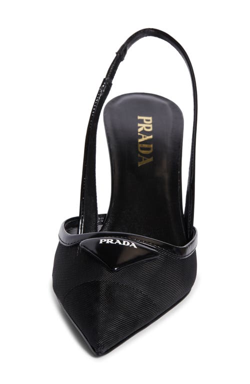 Prada 75 Logo Leather-trimmed Slingback Pumps In Nero