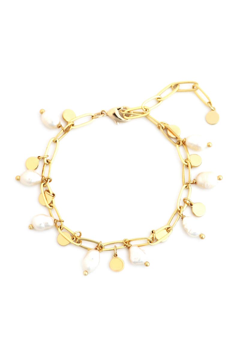 Panacea Freshwater Pearl Charm Bracelet, Main, color, Gold
