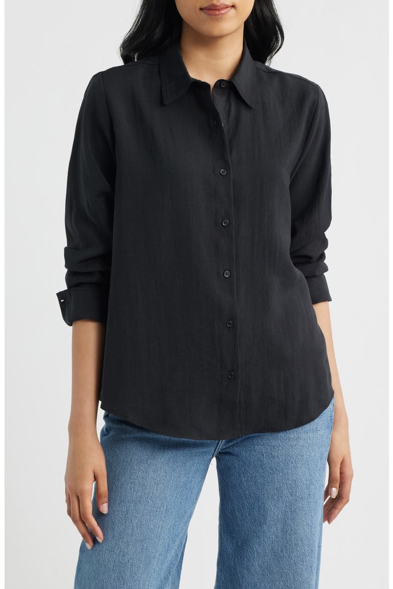 Luxe Touch Button-Up Shirt, Main, color, BLACK