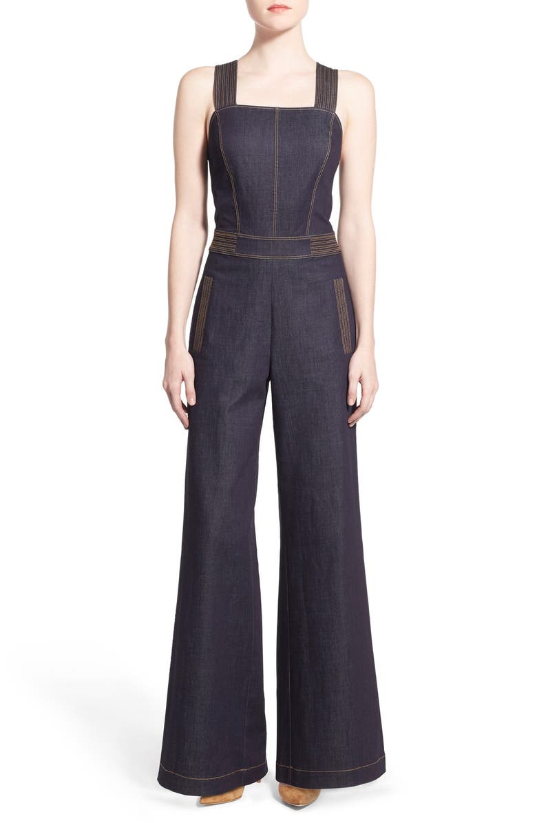 Chelsea28 Olivia Palermo + Chelsea28 Wide Leg Denim Jumpsuit, Main, color, 