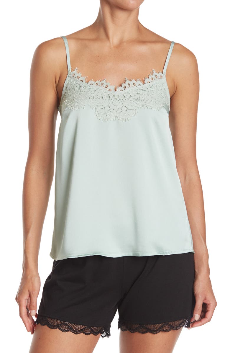 JUST ONE Woven Lace Trim Cami, Main, color, Mint