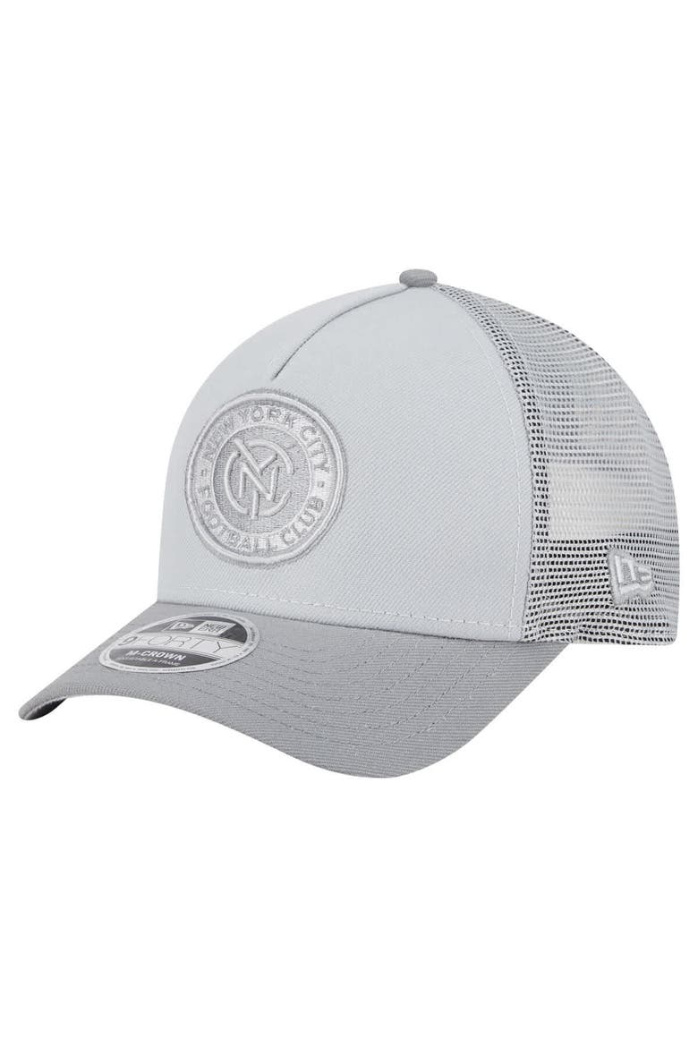 Men's New Era Gray New York City FC Color Pack 9FORTY A-Frame Adjustable Trucker Hat, Main, color, Gray