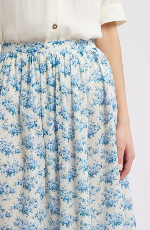 Doen Dôen Marcie Floral Organic Cotton Maxi Skirt In Bleu Rosier Floral