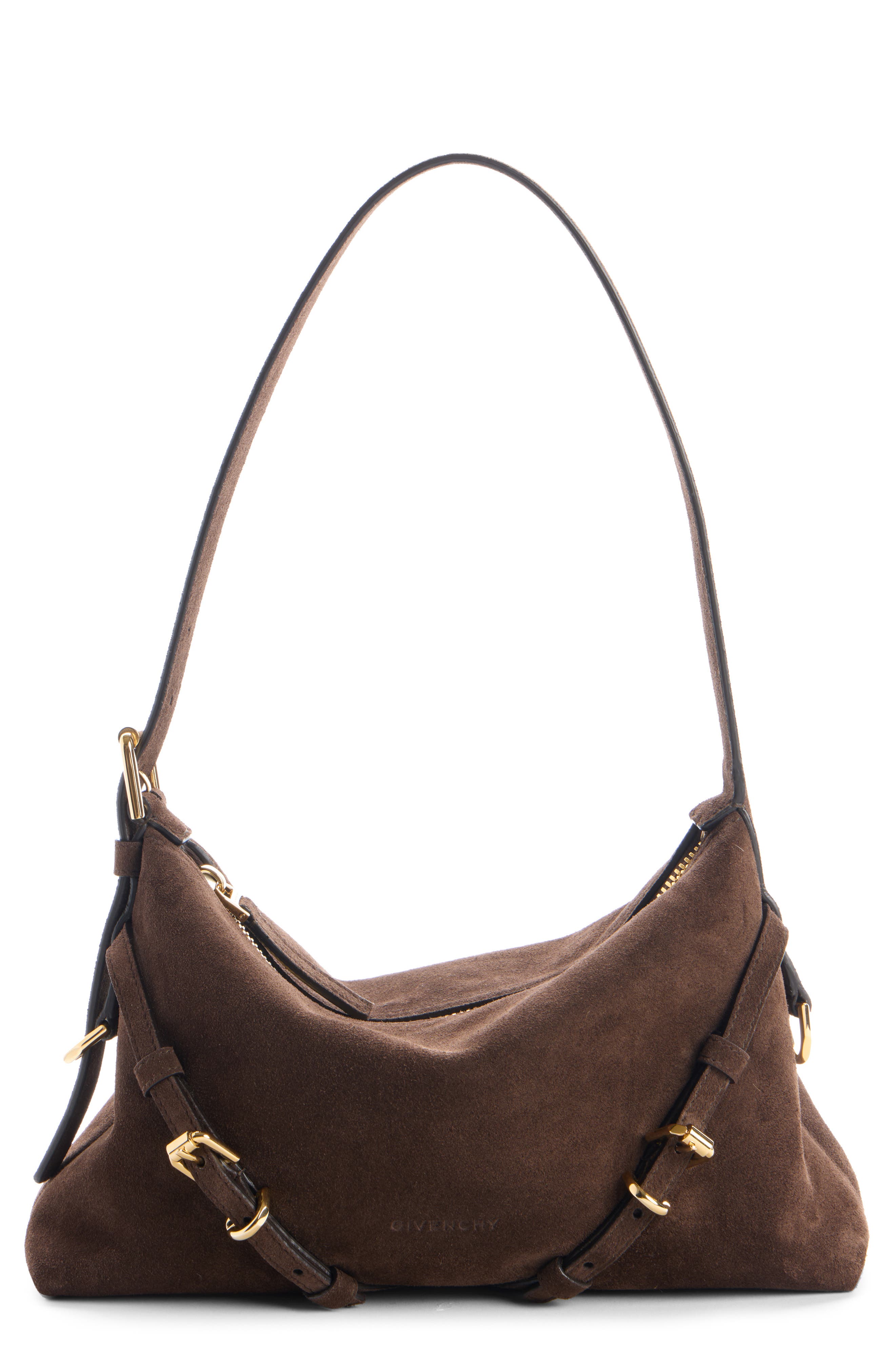 Givenchy Mini Voyou Suede Shoulder Bag, Main, color, 202-Ebony Brown
