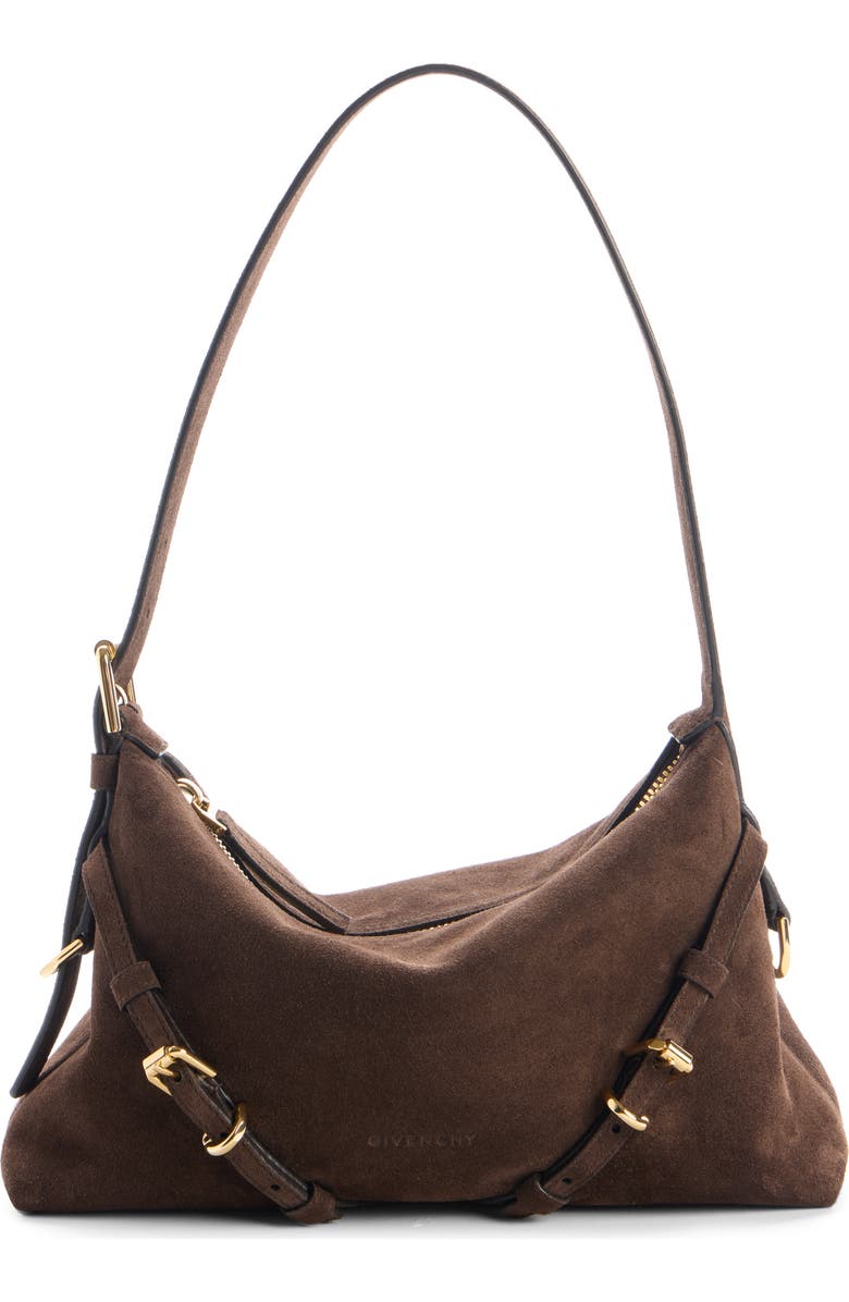 Givenchy Mini Voyou Suede Shoulder Bag, Main, color, 202-Ebony Brown