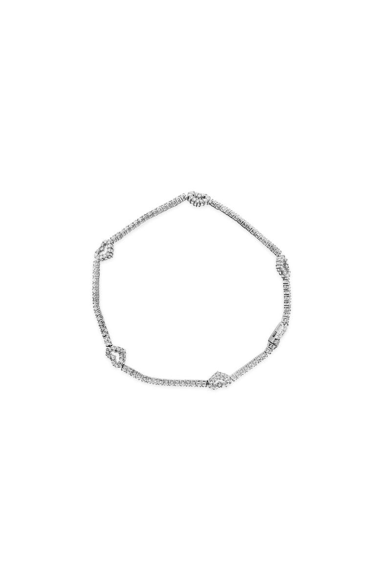 14K White Gold 1 1/2 Cttw Diamond Heart Station Strand Bracelet - 7.5 Inches, Alternate, color, White