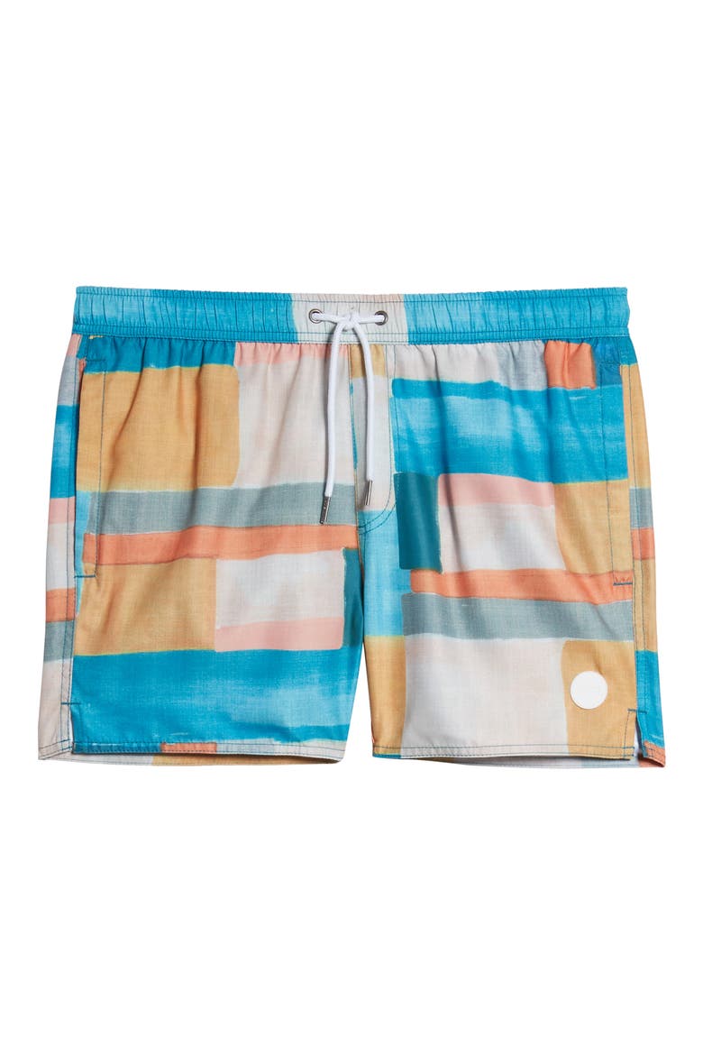 Geo Print Swim Trunks, Alternate, color, YELLOW