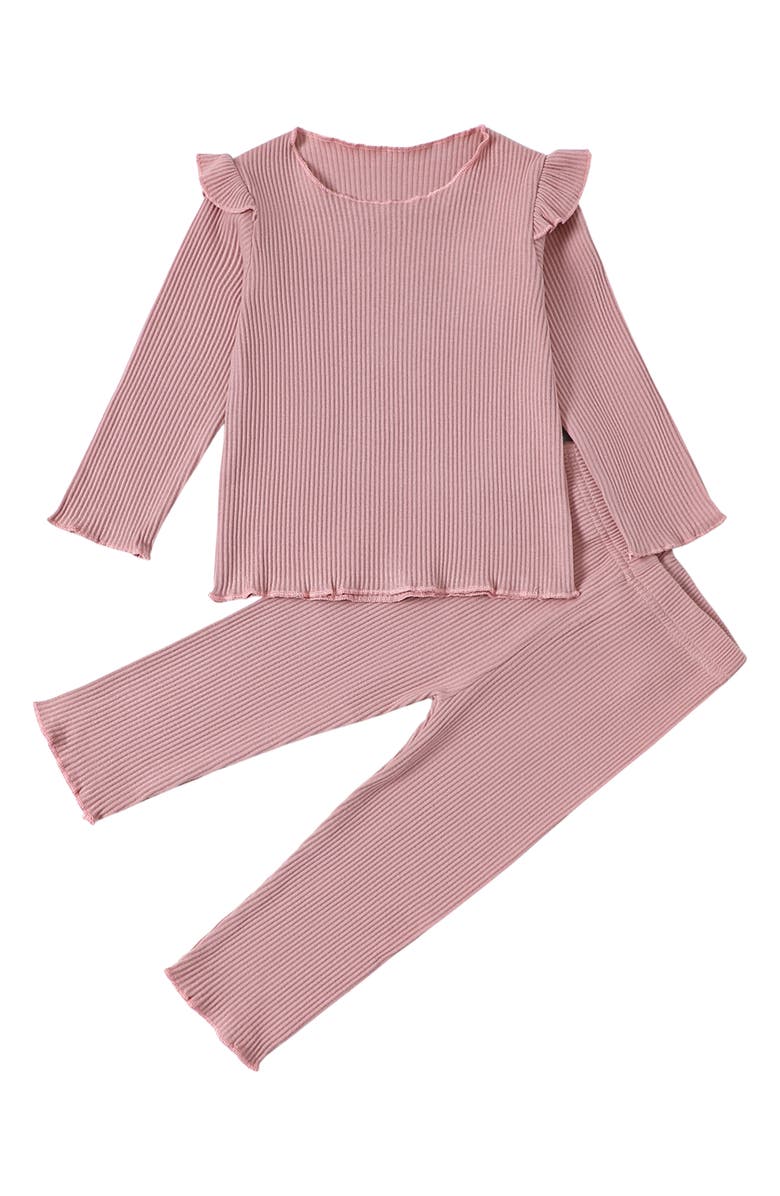 Ashmi & Co. Ashimi Rib Long Sleeve Top & Pants Set, Main, color, Caramel