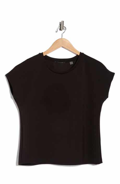 T Tahari Extended Shoulder Crewneck Scuba Knit T-Shirt
